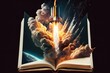 © tookitook - Book with a rocket on the cover blasting off into space, concept of Futurism and Adventure, created with Generative AI technology