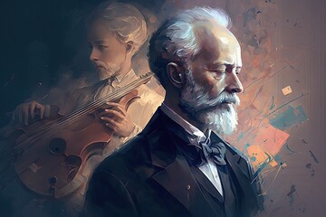 Artistic representation of tchaikovsky, concept of Art and Music, created with Generative AI technology