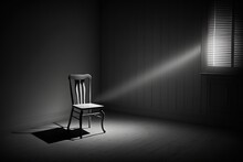 Flashlight Shining On A Lone Chair In The Middle Of An Empty Room, Concept Of Solitude And Illumination, Created With Generative AI Technology