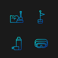 Poster - Set line Ski goggles, Thermos container, Shovel snowdrift and Location marker. Gradient color icons. Vector