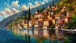 paint like illustration of Europe coastal line village, Generative Ai	
