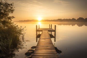 Wall Mural - sunrise view at a lake. generative ai.