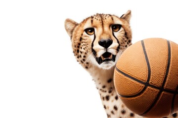 Cheetah Slam Dunk Star Playing Basketball Isolated On White Background Generative AI