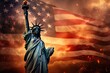 4th of July USA Independence Day background. American flag with the liberty of statue. AI Generated.