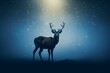 A deer's silhouette in fog, with stars in the night sky, created by AI. Generative AI