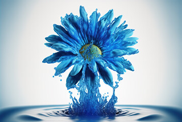 Sticker - Flower in splashing water. Floral freshness concept with water drops for cosmetic, moisture and self-care packaging. Generated AI.