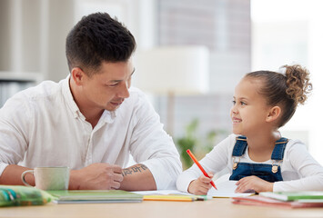 Wall Mural - Dads the best teacher. a young father helping his daughter with her homework at home.