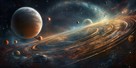 Wall Mural - an artistic rendering of the solar system or galaxy with vibrant colors and textures. generative ai.