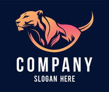 Female lion body vector art image business company logo template, lioness brand identity logotype on dark background.