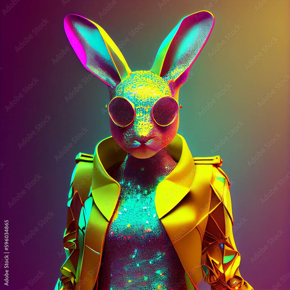 Realistic lifelike bunny rabbit hare in fluorescent electric ...