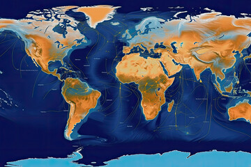 Wall Mural - world map with weather forecast app. weather prediction data on monitor screen. concept of meteorolo