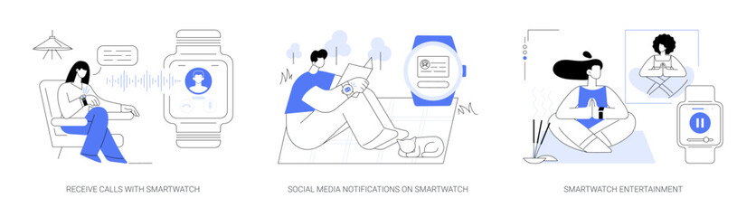 Wall Mural - Smartwatch online communication abstract concept vector illustrations.