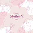 Mother's Day background. Minimal boho and line art composition. Vector illustration.