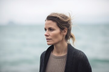 Poster - Portrait of a beautiful young woman at the seaside in autumn