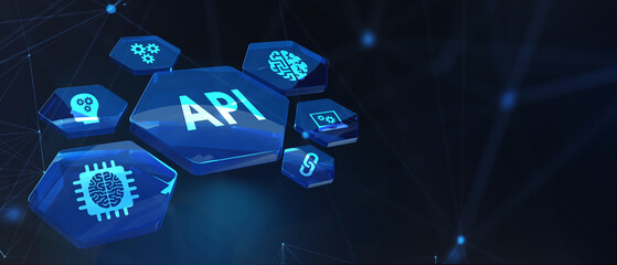 API - Application Programming Interface. Software development tool. Business, modern technology, internet and networking concept. 3d illustration