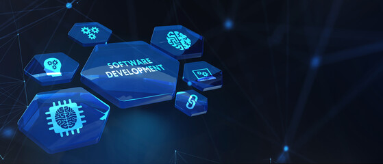 Wall Mural - inscription software development on the virtual display. business, modern technology, internet and n