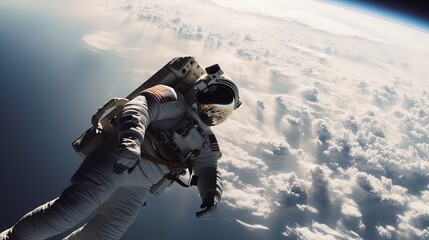 Wall Mural - close up astronaut view from space, idea for sci-fi theme background or wallpaper, generative ai
