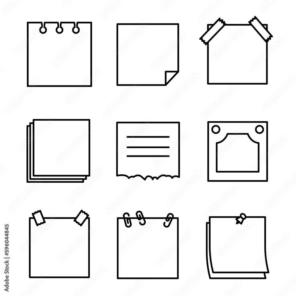 Paper notes on stickers, notepads and memo messages torn paper sheets ...
