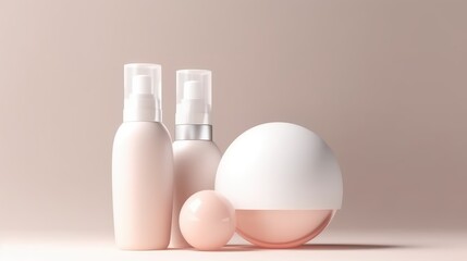 Cosmetic Bottle Set for liquid, cream, gel, lotion. Beauty product package, blank templates of transparent and white plastic containers: dispenser, cream jar, tube. AI generative