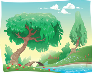 Wall Mural - Countryside. Vector and cartoon landscape. Objects isolated.