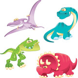 Fototapeta Dinusie - Dinosaurs Family. Funny cartoon and vector characters
