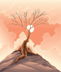 Wall Mural - Landscape with tree. Vector illustration.