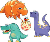 Fototapeta Dinusie - Group of funny dinosaurs. Cartoon and vector isolated characters.