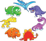 Fototapeta Dinusie - Dinosaurs rainbow. Funny cartoon and vector isolated characters