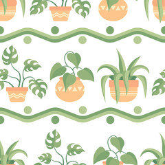 Wall Mural - Potted House Plant Seamless Vector Repeat Pattern