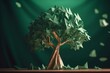 © Tanith - A handmade green paper tree with an origami design representing luck. Generative AI