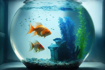 Wall Mural - Goldfish in the aquarium. A lonely fish.