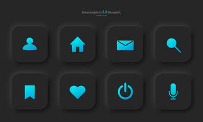 Wall Mural - a set of user interface elements for a mobile application in black with blue elements. buttons for m