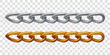 Set of metal chain links, isolated on transparent background. Realistic vector illustration.