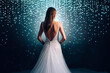 © Александр Марченко - Dride from behind in wedding dress woman, bright glitter background. Generative AI