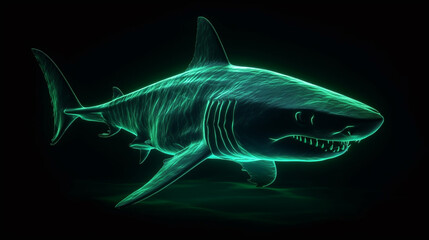 Canvas Print - shark in green light.generative ai