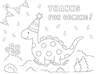 Wall Mural - dinosaur themed party, thanks for coming coloring page. you can print it on 8.5x11 inch paper