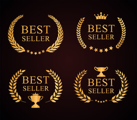 Wall Mural - a set of gold award winners with gold laurel wreaths and a trophy