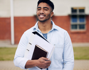 Poster - The secret to success is to get started. a young man standing outside at college.