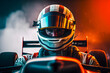 © aapsky - Close up view of formula racer driver, stern look. Generative AI