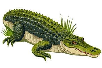 Poster - Green Alligator on a White Background. Generative AI