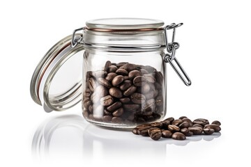 Wall Mural - glass jar overflowing with freshly roasted coffee beans. Generative AI