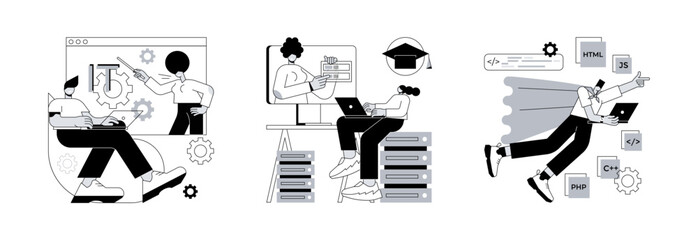 Wall Mural - it specialist training abstract concept vector illustration set. information technology courses, onl