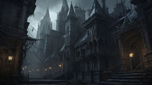 A Dark Gothic City With Mist At Night, Made With Generative AI