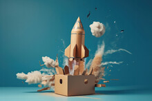 Handmade Rocket Ship Crafted From A Cardboard Box Inspires Young Minds To Dream Big And Reach For The Stars AI Generative