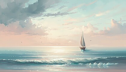 Wall Mural - A calming seascape with gentle waves and a pastel color palette