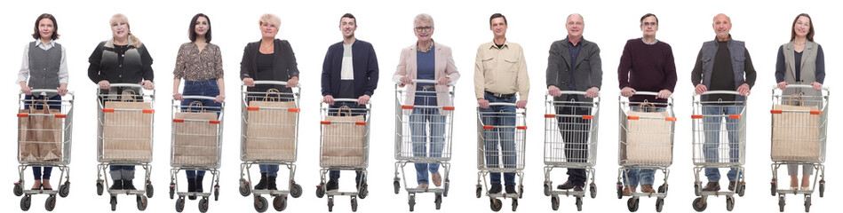 Wall Mural - collage group of people with cart isolated on white