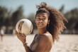 natural attractive beautiful young adult woman playing volleyball. Generative AI