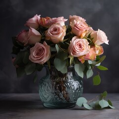 Wall Mural - Classic bouquet of roses in a vase. Mother's Day Flowers Design concept.