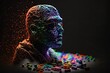 Metaphor of a polymedicated man, silhouette made with pills, dependent. Ai generated.