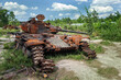 07 August 2022, Ukraine, 15 km near Kyiv to the northwest.
A group of destroyed Russian tanks near the Ukrainian capital Kyiv after the Russian invasion in February 2022. 